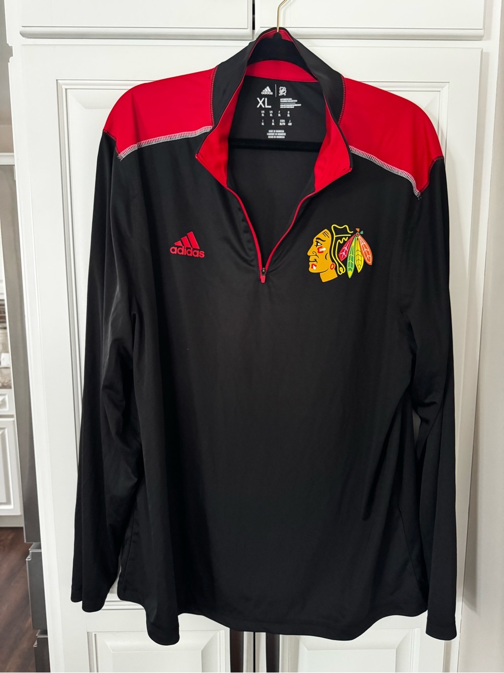 adidas Black and Red Chicago Blackhawks Quarter-Zip Pullover